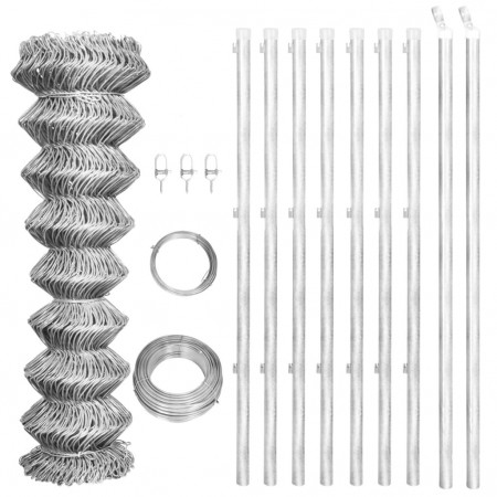 Plasă metalică din oțel galvanizat pentru gard, cu stâlpi 15 x 1,25 m