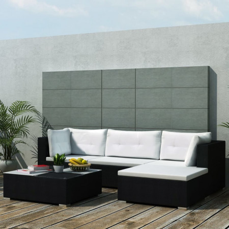 Set mobilier de grădină 14 piese, poliratan, negru
