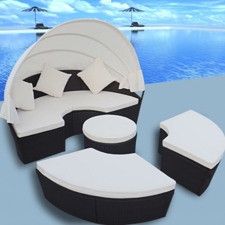 Set mobilier exterior din ratan 2 în 1, Negru