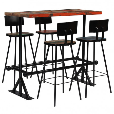 vidaXL Set de bar, 5 piese, lemn masiv reciclat, multicolor