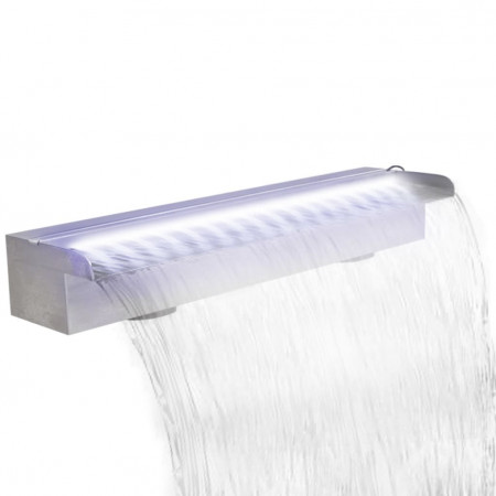Fântâna dreptunghiulară tip cascadă, oțel inoxidabil cu ​​LED, 60 cm