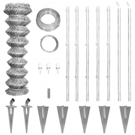 Gard de sârmă galvanizată cu țăruș ancorare stâlp, 15 x 0,8 m