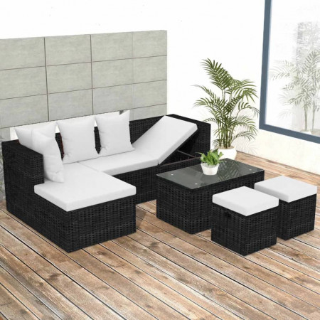 Set mobilier de grădină 12 piese, poliratan, negru