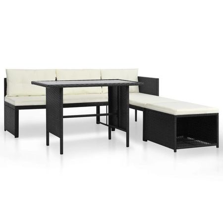 vidaXL Set mobilier de exterior, 10 piese, poliratan, negru și alb