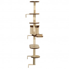 Ansamblu pisici, stâlpi sisal, montare perete, 194 cm, bej/maro - Img 5