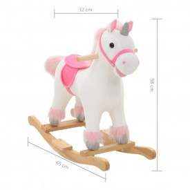 Balansoar unicorn de pluș, 65 x 32 x 58 cm, alb și roz - Img 5