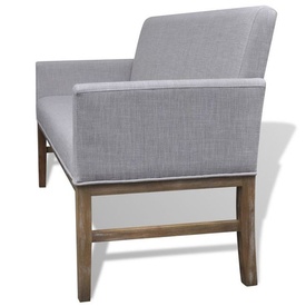 Bancă cu perne căptușite, textil, lemn de hevea, gri deschis - Img 4