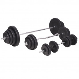 Bancă fitness cu raft greutăți, set haltere/gantere, 120 kg - Img 10