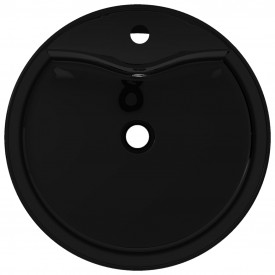Bazin chiuvetă ceramică baie cu gaură robinet/preaplin, rotund, negru - Img 3
