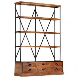 Bibliotecă 4 rafturi 6 sertare 122x36x181 cm lemn masiv mango - Img 10
