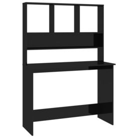 Birou cu rafturi, negru extralucios, 110x45x157 cm, PAL
