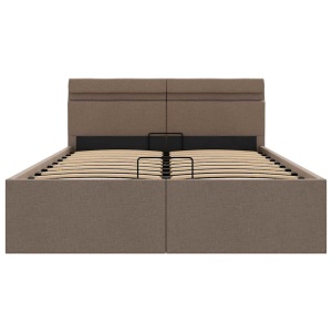 Cadru pat hidraulic depozitare LED gri taupe 120x200 cm textil - Img 4