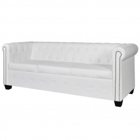 Canapea Chesterfield cu 3 locuri, piele artificială, alb