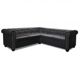 Canapea Chesterfield din piele artificială 5 locuri, maro - Img 4