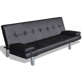Canapea extensibilă 2 perne, piele artificială, reglabilă negru - Img 6