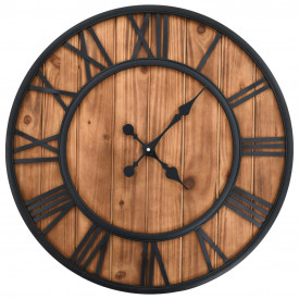 Ceas de perete vintage, cu cuarț, lemn și metal, XXL, 60 cm