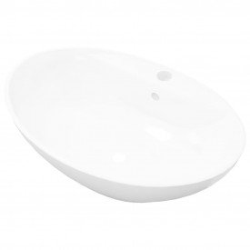 Chiuvetă din ceramică ovală cu preaplin și gaură robinet - Img 2