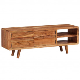 Comodă TV din lemn masiv de acacia, uși sculptate, 117x30x40 cm - Img 11
