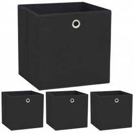 Cutii depozitare, 4 buc, material nețesut, 32x32x32 cm, Negru