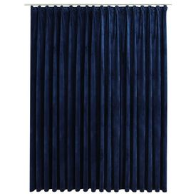 Draperie opacă cu cârlige, albastru închis, 290x245 cm, catifea