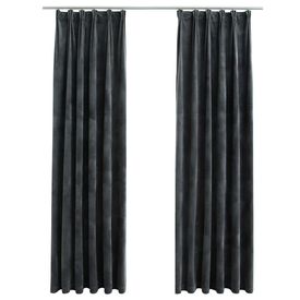 Draperii opace, 2 buc., antracit, 140x175 cm, catifea, cârlige