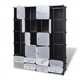 Dulap modular cu 18 compartimente alb și negru 37x146x180,5 cm - Img 3