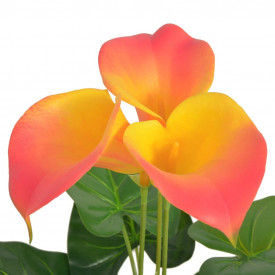 Floare de crin cală artificială cu vază, 45 cm, roșu și galben - Img 2
