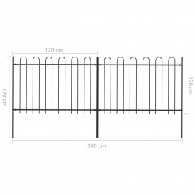 Gard de grădină cu vârf curbat, negru, 3,4 x 1,2 m, oțel - Img 5