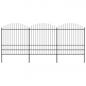 Gard de grădină cu vârf suliță, negru, (1,75-2) x 5,1 m oțel