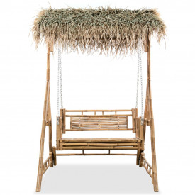 Leagăn 2 locuri, cu frunze de palmier, bambus, 202 cm - Img 2