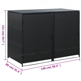 Magazie dublă pentru pubele, poliratan, negru, 148x80x111 cm - Img 9