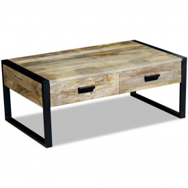 Masă cafea cu 2 sertare din lemn solid de mango, 100x60x40 cm - Img 2