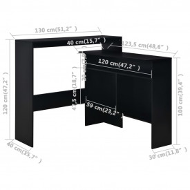 Masă de bar cu 2 blaturi, negru, 130x40x120 cm - Img 11