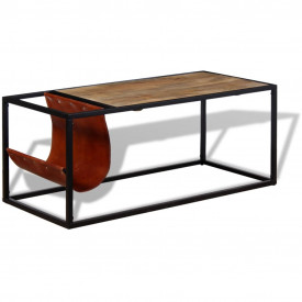 Masuță cafea cu suport reviste din piele naturală, 110x50x45 cm - Img 5