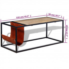 Masuță cafea cu suport reviste din piele naturală, 110x50x45 cm - Img 9