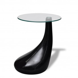 Măsuță de cafea cu blat rotund din sticlă, negru lucios - Img 2