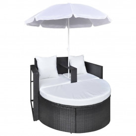 Mobilier grădină din poliratan cu parasolar, Negru - Img 4