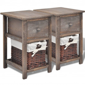 Noptiere shabby chic din lemn, 2 buc, maro - Img 2