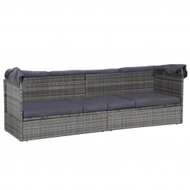 Pat de exterior cu baldachin, poliratan, 205x62x124 cm, gri - Img 6