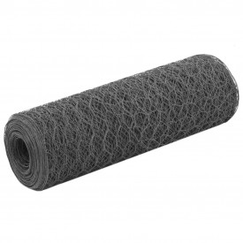Plasă de sârmă, gri, 25x0,5 m, oțel cu înveliș PVC, hexagonal