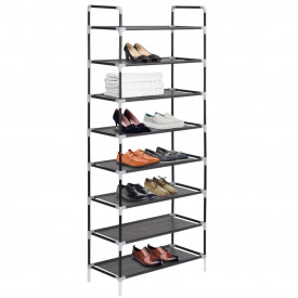 Raft încălțăminte 8 rafturi, Metal și textil nețesut, Negru - Img 2