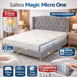 Saltea ortopedica Magic Micro One 120x200x23 cm, arcuri pocket, 7 zone confort, husa detasabila tricot, fermitate medie - Img 2