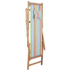 Scaun de plajă pliabil, multicolor, textil și cadru din lemn - Img 4