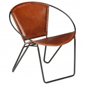 Scaun relaxant, piele naturală, 69 x 69 x 69 cm, maro - Img 11