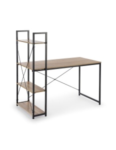 Set birou cu rafturi HM Narvik B1, cadru metalic, PAL melaminat, 120x64x120 cm, stejar sonoma negru si scaun stofa tip catifea SL Q020, inaltime reglabila, cadru cromat, 90 kg, Gri - Img 2