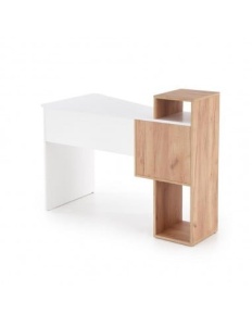 Set birou HM Conti, rafturi, sertar, PAL melaminat, 122x57x90 cm, stejar alb si scaun copii HM Bloom, stofa mesh, mecanism de balans, cotiere rabatabile, Gri Negru - Img 2