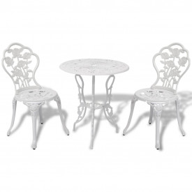 Set bistro din trei piese, mulaj din aluminiu, Alb