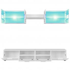 Set comodă TV de perete, 5 piese, lumini LED, alb lucios - Img 4