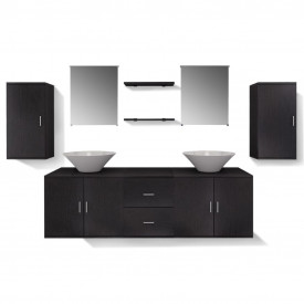 Set mobilier baie format din 9 piese cu chiuvete incluse, Negru - Img 5