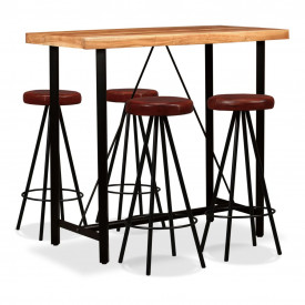 Set mobilier bar 5 piese, lemn masiv sheesham și piele naturală
